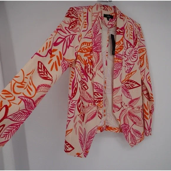 Lulus Blazer Womens Small Linen Blend Floral Leaf Print Open Front Jacket NEW - Picture 7 of 11